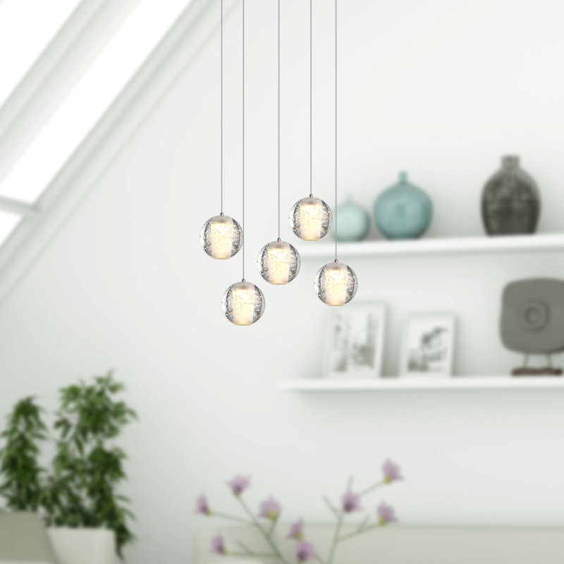 Luminaire suspendu sphère 5 lumières à del grappe Veroniza