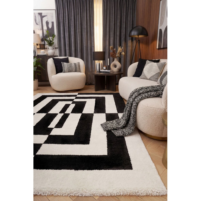 Joli Geometric Area Rug Soft Dense Pile for Living Rooms and Bedrooms, Black/White, Rectangle 160 x 230 cm