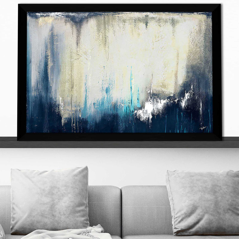 Marine Blue Illusion II par - Peinture, Cadre noir, H 27,5 po x l 39,5 po x P 0,75 po