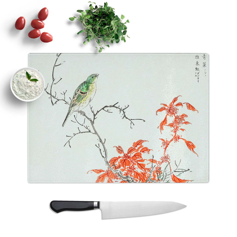 Tempered Glass Bunting Bird & Flowers Chopping Board, 39 cm W x 28.5 cm L