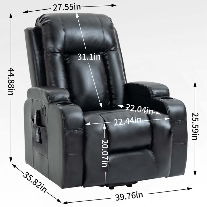 Infinite Position Single Motor Power Lift Recliner with USB Charging Port, Cup Holders, 8-Point Vibration Massage & Lumbar Heating for Elderly