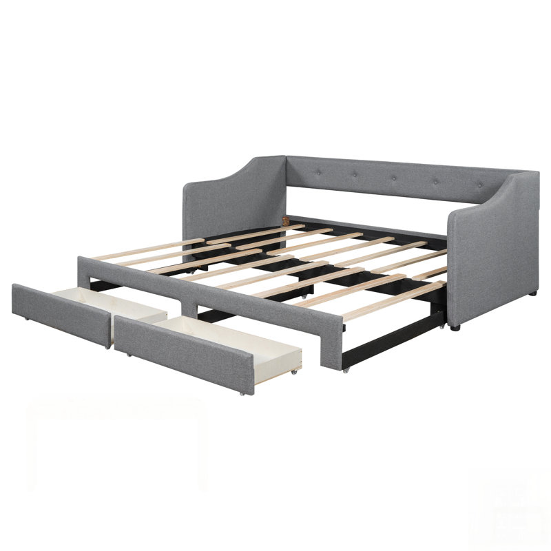 Adjustable Upholstered Daybed With Two Spacious Drawers, For Versatile Use And Storage, Gray