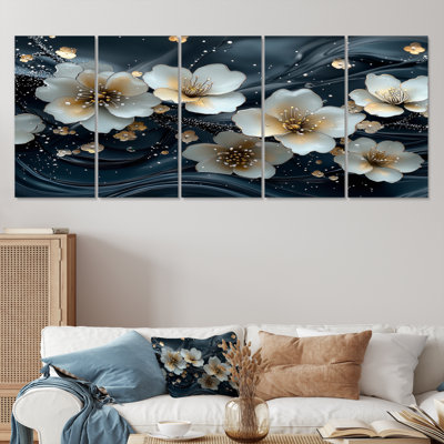 Ensemble de salon art mural blanc et blanc Blooming Marble Flowers River IV - Poppies