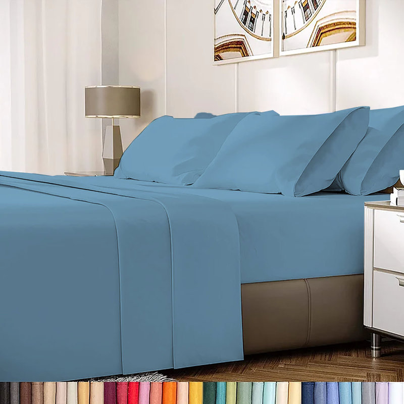 Ensemble de draps en rayonne de bambou 6 pièces , Ensemble de draps pour taille de lit grand avec un, Bleu poudreux