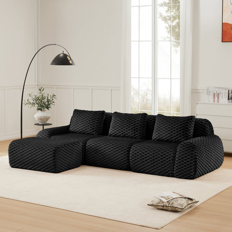 114" Modern L-Shaped Modular Sectional Sofa for Living Room,Flannelette Fabric,Oversized 3-Seater Couch,boneless sofa ,Movable Ottoman,Buckle connection,Anti-slip Design,No Assembly