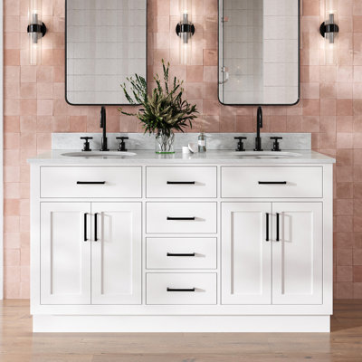 Jameal 60'' Solid Wood Double Bathroom Vanity with 0.75'' Carrara Marble Top Sinks