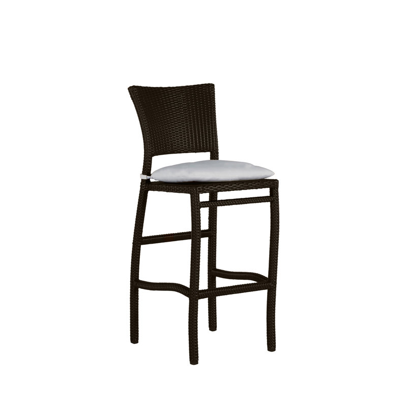 Skye 30" Patio Bar Stool with Cushion, No Welt, Linen Navy, Black Walnut