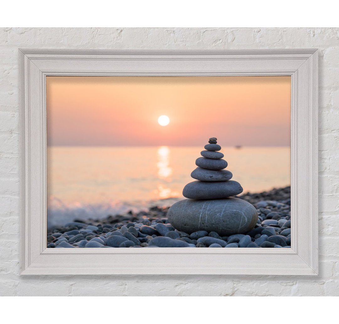 Gerahmter Fotodruck Zen Stones At Sunset On The Beach