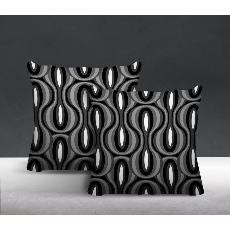 Coussin décoratif intérieur / extérieur Ikat, L 15 po x H 15 po, Noir