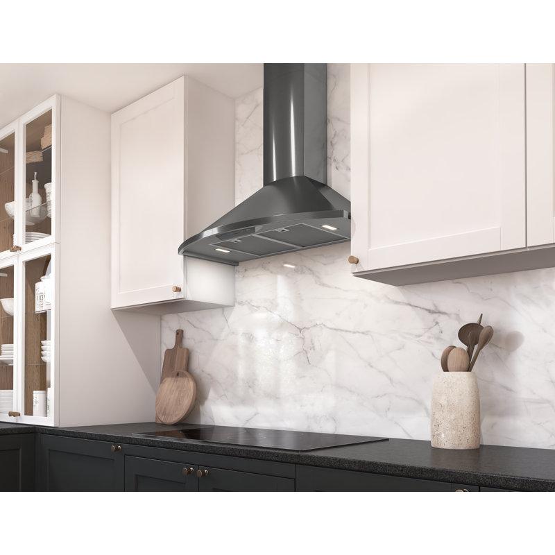 Zephyr Savona 30 in. 600 CFM Wall Mount Range Hood with LED Lights, Black Stainless Steel, 36"