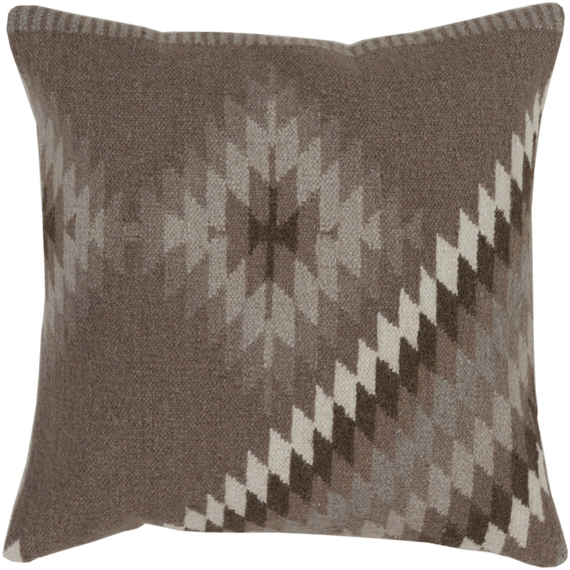 Kilim Wool Throw Pillow Cover, 18" H x 18" W x 0.25" D, Neutral/Green
