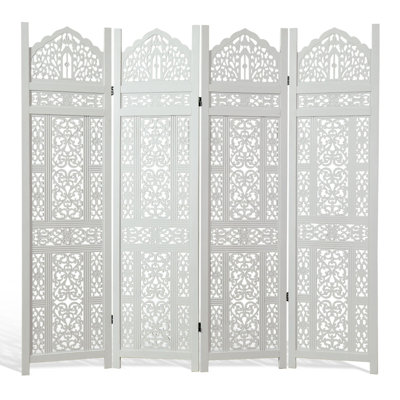 5.75Ft Room Divider Wood Screen, Antiqued Style MDF Carved Headboard by One Allium Way