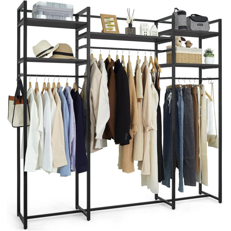 Portant à vêtements en métal robuste avec barres de suspension 913lbs capacité 75 pouces de large, noir, Noir