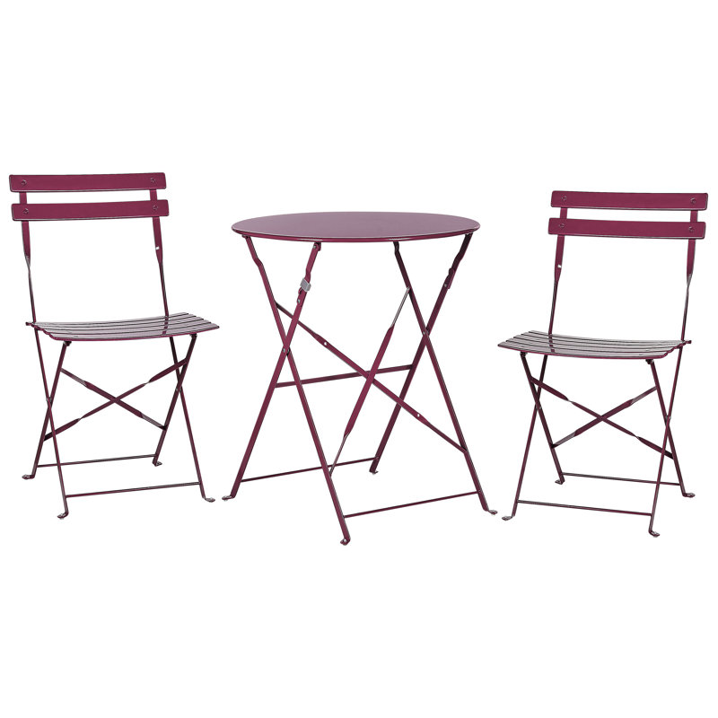 Bela 2 - Person Patio Dining Set with Round Table , Cushions Included, Burgundy