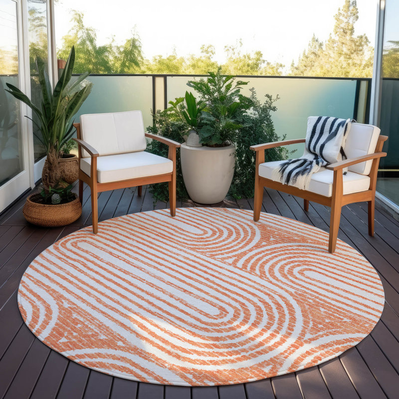 Kinslee Flatweave Washable Geometric Indoor / Outdoor Rug, Round 8'