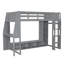 Lit mezzanine en bois avec bureau intégré, plusieurs tablettes de rangement, éclairage à DEL et support à vêtements suspendu pour une utilisation optimale de l'espace-79915346