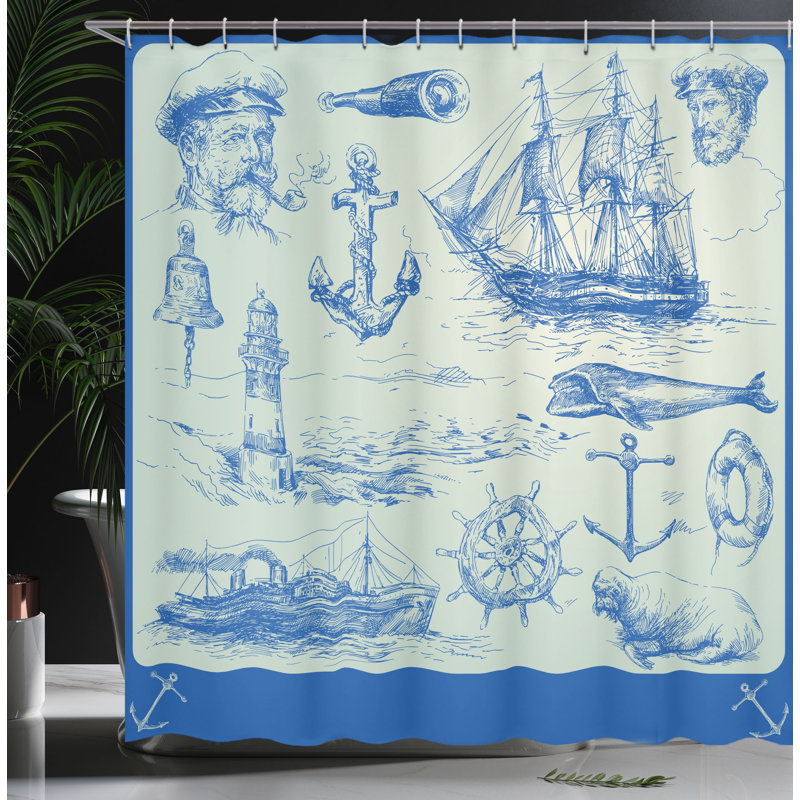 Ensemble de rideau de douche et crochets Marine, H 84 po x l 69 po, Bleu fumé