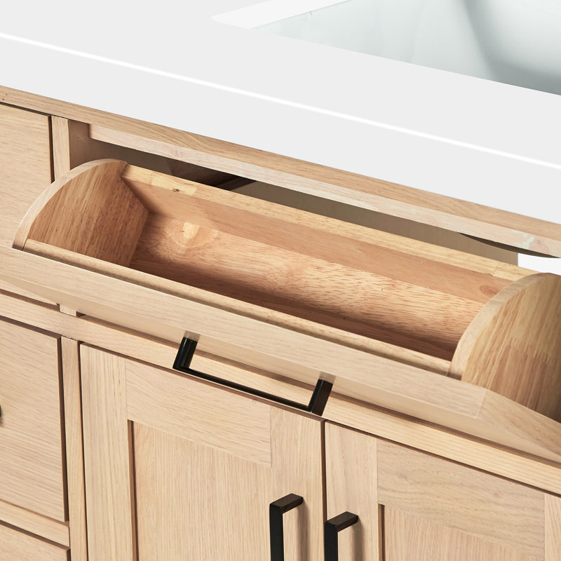 Ensemble de meuble-lavabo simple en bois massif 48 po avec lavabo en quartz blanc 1,5 po Tidworth, Chêne naturel