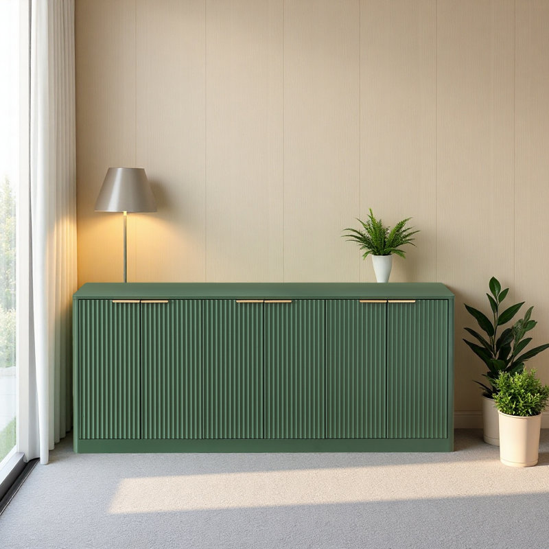 67-Inch Modern Wavy Sideboard, Curved Contour Design Storage Cabinet, 6-Door Cabinet With Storage Function, Suitable For Kitchen / Bedroom / Living Room, 67.0"L X 15.7"W X 27.7"H