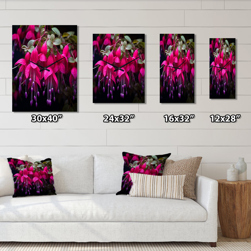 Horloge murale florale moderne Fuchsia vivace II, H 28 po x l 12 po x P 1 po