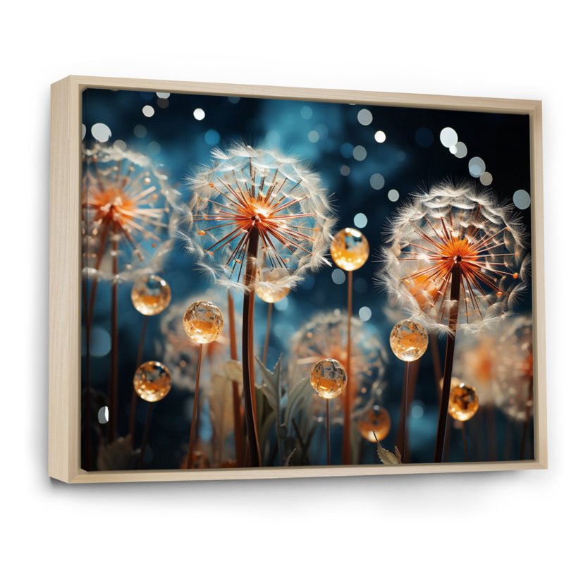 «Blue Dandelion Floral Symphony VII», reproduction sur toile, Cadre naturel flottant, H 12 po x l 20 po x P 1 po
