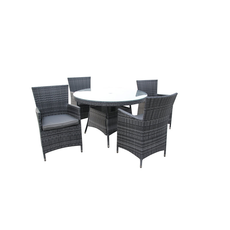 Strunk 4 - Person Patio Dining Set with Round Table , Cushions Included, Grey, Grey
