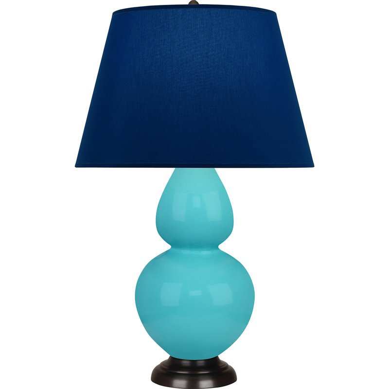 Lampe de table double gourde en céramique, Bleu marine/gris, Bleu œuf émaillé / bronze, Bronze