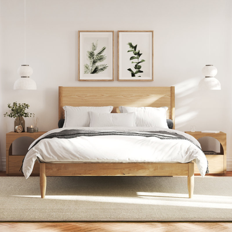 Besan Solid Wood 3 Piece Bedroom Set - Queen, Natural, 3 Pcs: Bed, 2 Nightstands