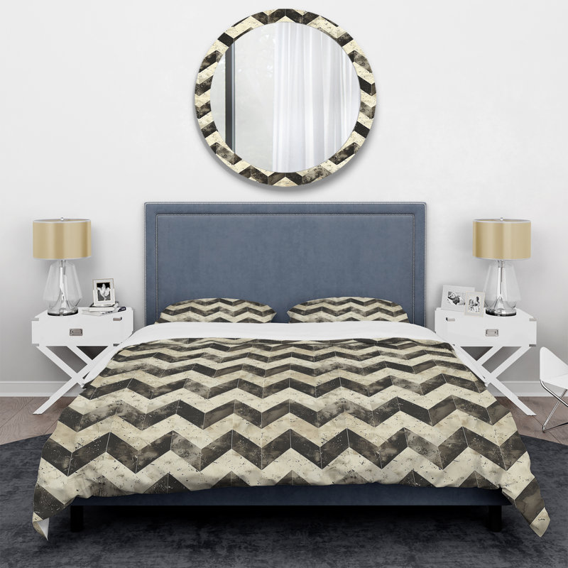 Ensemble de housse de couette moderne beige à motif de chevrons brun Dream II