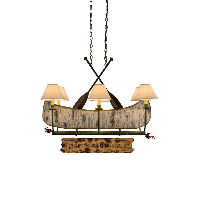 Lustre géométrique à 6 lumières avec accents en bois Anaisa