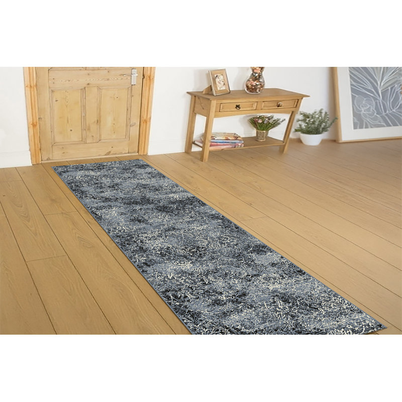 Tapis bleu/crème en acier Attell, Tapis de couloir 2 pi 2 po x 11 pi