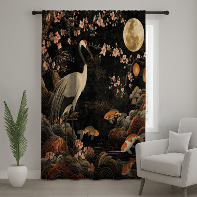 Rideaux Crane Koi Moon Cherry Blossoms