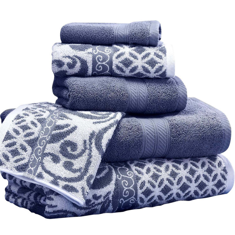 Artesia Damask Indigo 6-Piece Luxurious Cotton Bath Towel Set