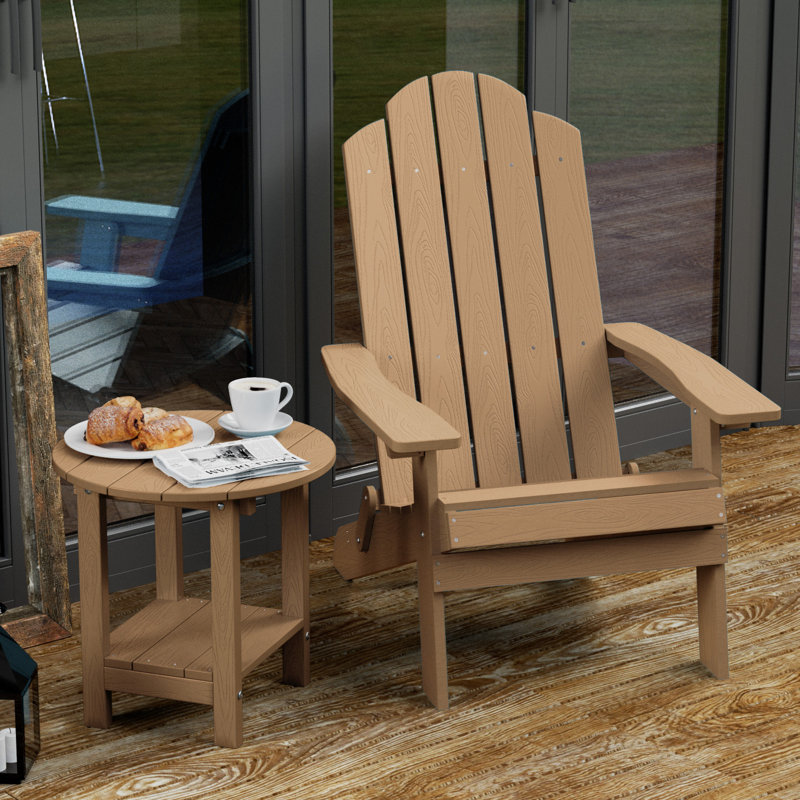 Harada 18 Inch Round Outdoor Side Table Adirondack Plastic/Resin Patio Side Table Weather Resistant End Table with Storage Shelf