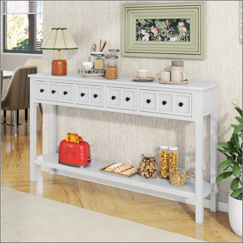 Console Ashay, table d'entrée, table de couloir de 60 po de long avec deux tiroirs de taille différente et tablette inférieure