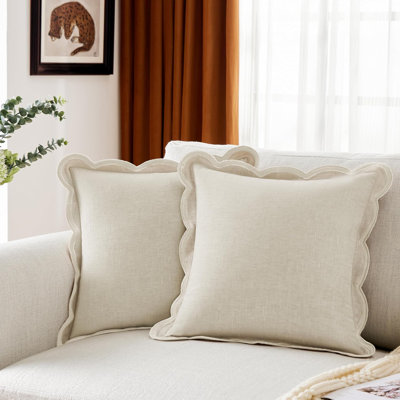 18 x 18 Cream White Scalloped Throw Pillow Covers (Set of 2)