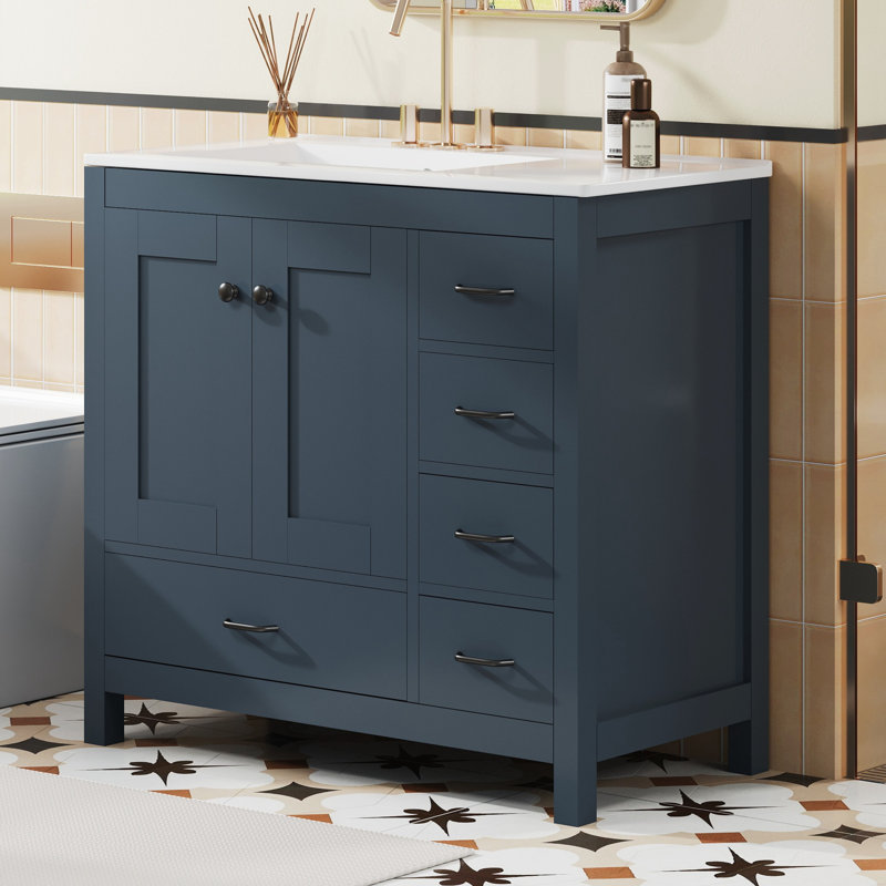 Ensemble de meuble-lavabo avec lavabo en céramique, Bleu