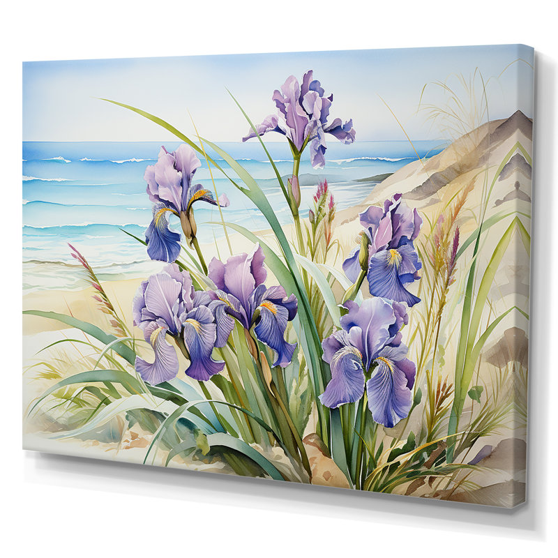 Iris mauves sur la plage, impression sur toile, Toile tendue, H 12 po x l 20 po x P 1 po