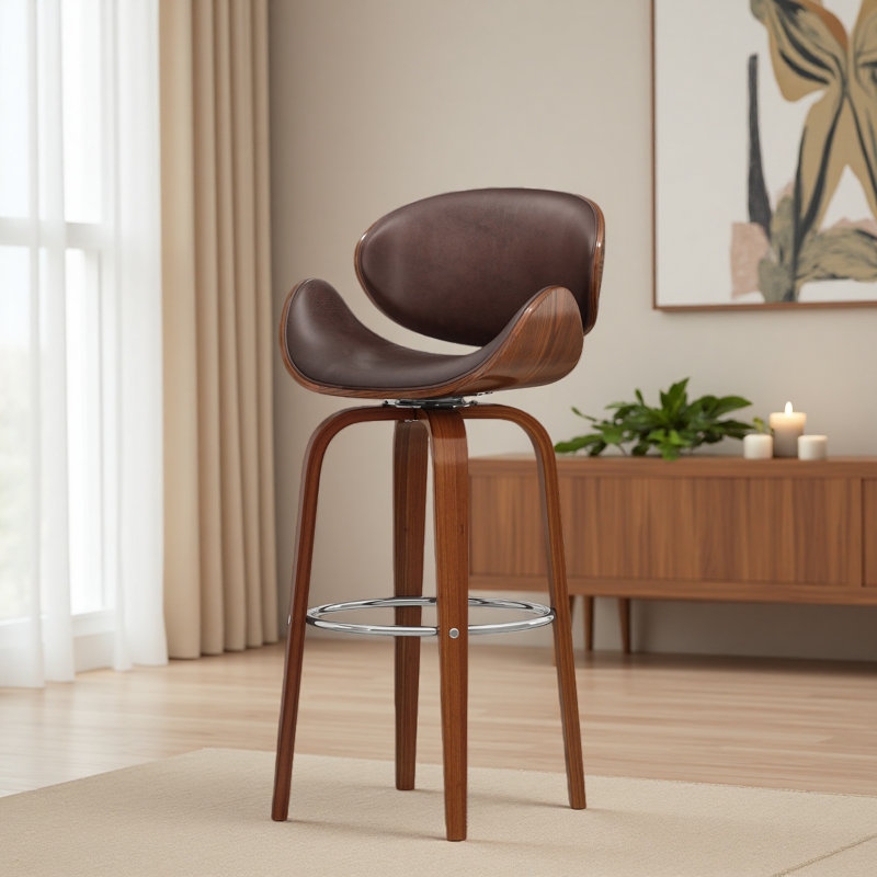 Tabouret de bar pivotant Mid-Century, Siège brun / cadre brun