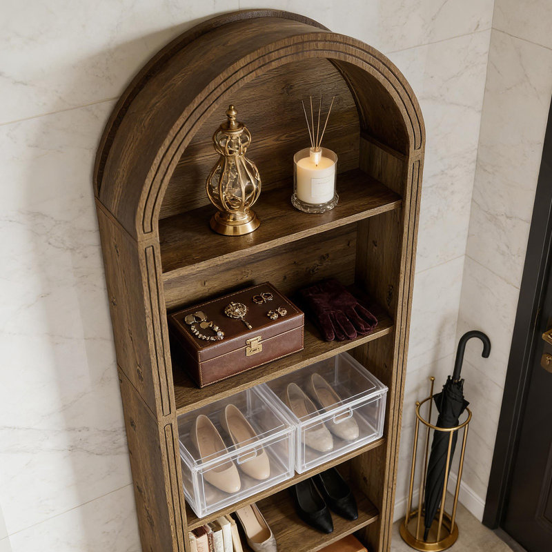 Chic Bookshelf,Wooden Display Shelving Unit,Arched Bookcase
