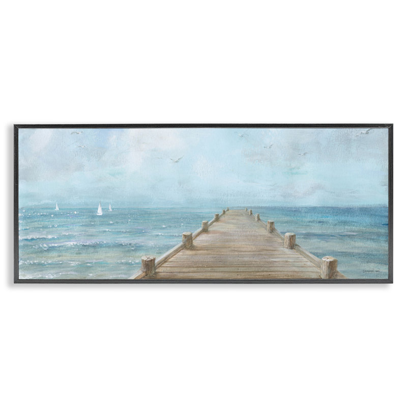 Waterfront Pier Coastal Ocean VIew par Danhui Nai - peinture sur bois, Giclée encadrée noir minuit