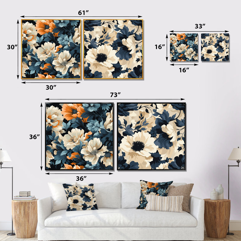 Melyna - Ensemble de 2 décorations murales florales, Toile tendue, H 16 po x l 33 po x P 1 po