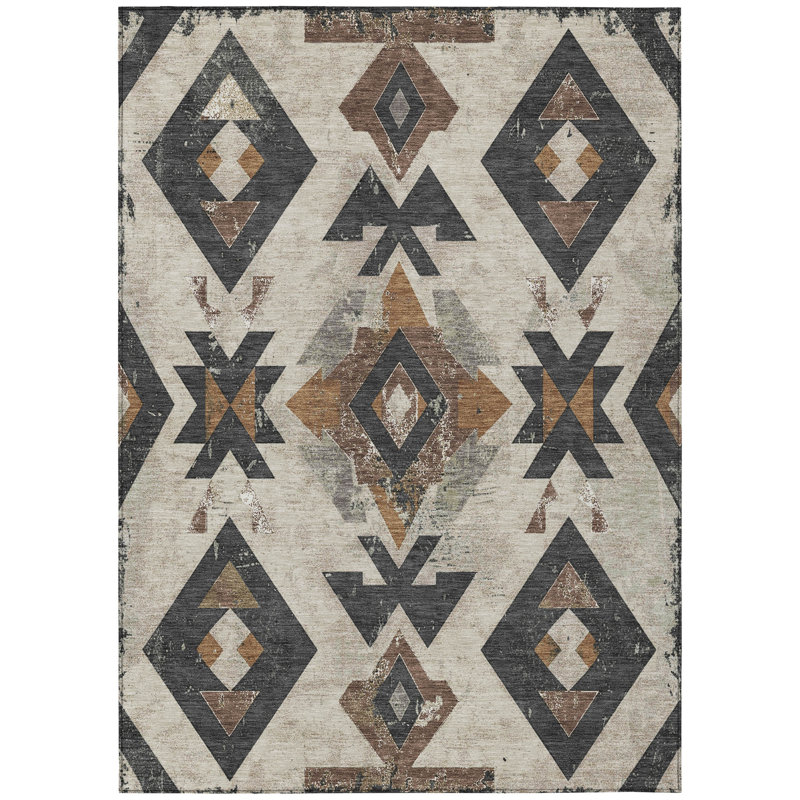 Machine Washable Indoor/Outdoor Xhevrie Beige Rug, Rectangle 3' x 5'