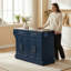Îlot roulant avec plateau en acier inoxydable et finition bleu foncé, chariot de préparation de 57 pouces avec rangement