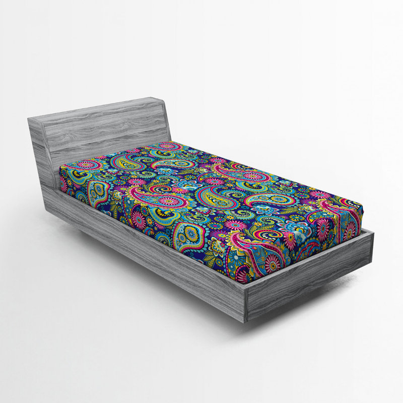 Microfiber Floral Fitted Sheet, Blue Paisley, Twin Fitted Sheet