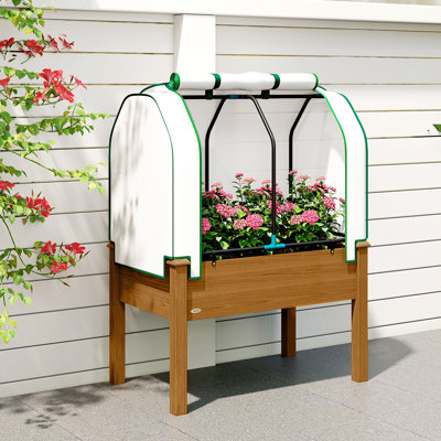 Jardinière surélevée avec couvercle en PE pour jardinière pour plantes et légumes, 35 x 22 x 47 pouces, brun