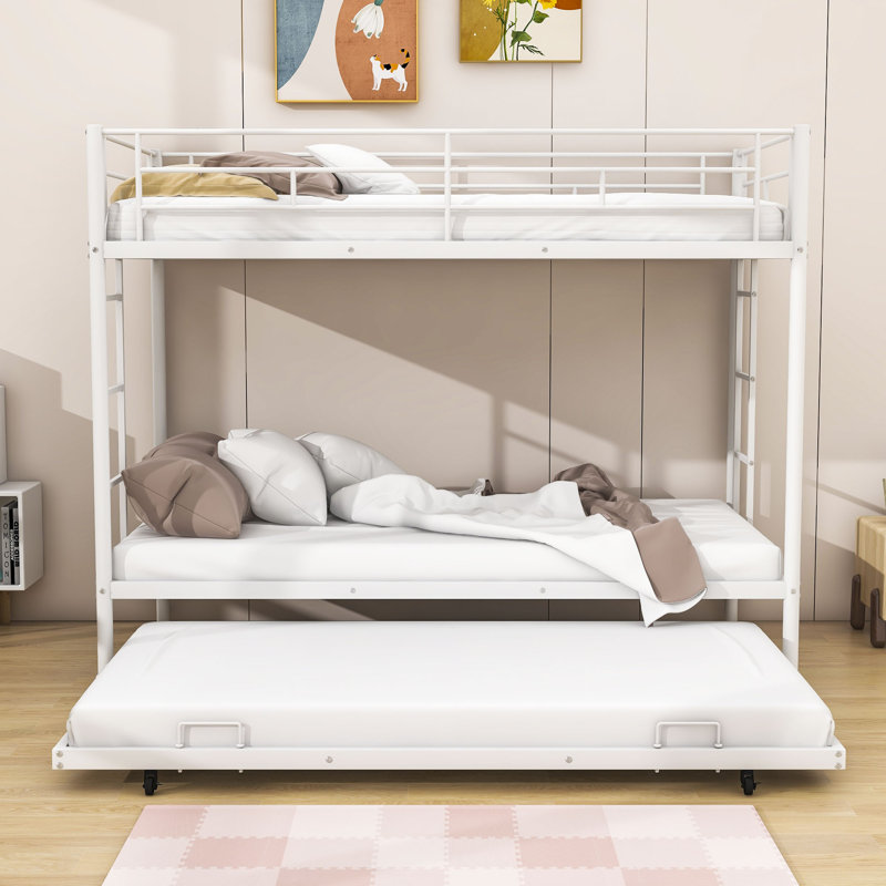 Gagny Kids Twin Over Twin Bunk Bed with Trundle, White