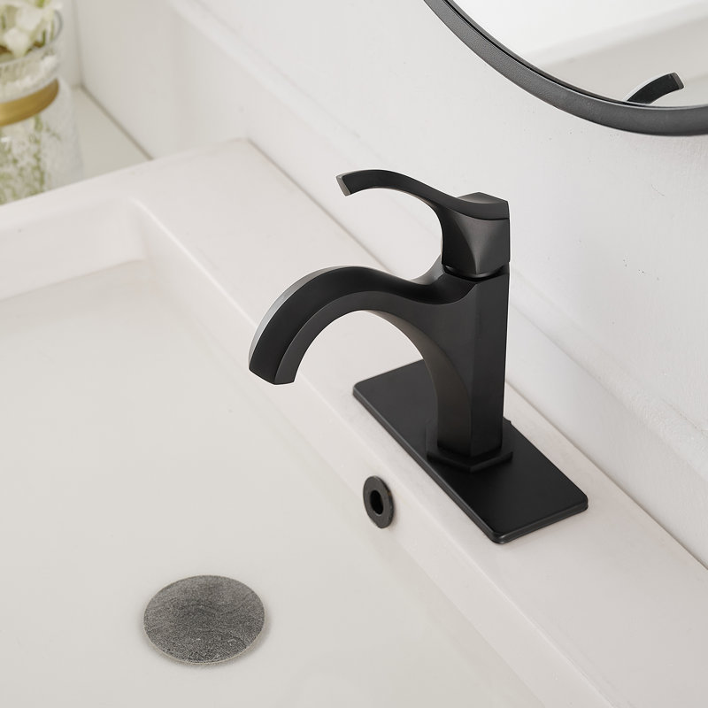 Matte Black Single-Handle Single-Hole Bathroom Faucet with Drain Assembly