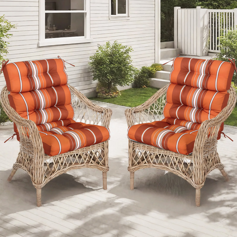 Outdoor Replacement Cushion Set Deep Seating High Back Seat / Back Cushions with Ties (Set of 2), Red Striped
