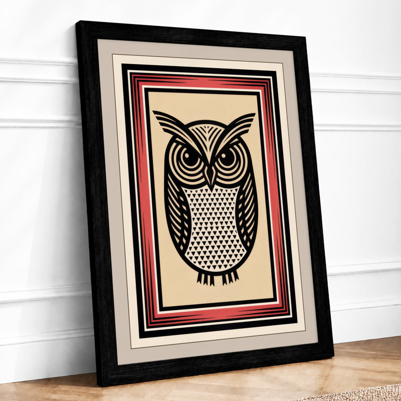 Geometric Owl Art Deco - Framed Print, A1 - 84.1 x 59.4 cm, Black